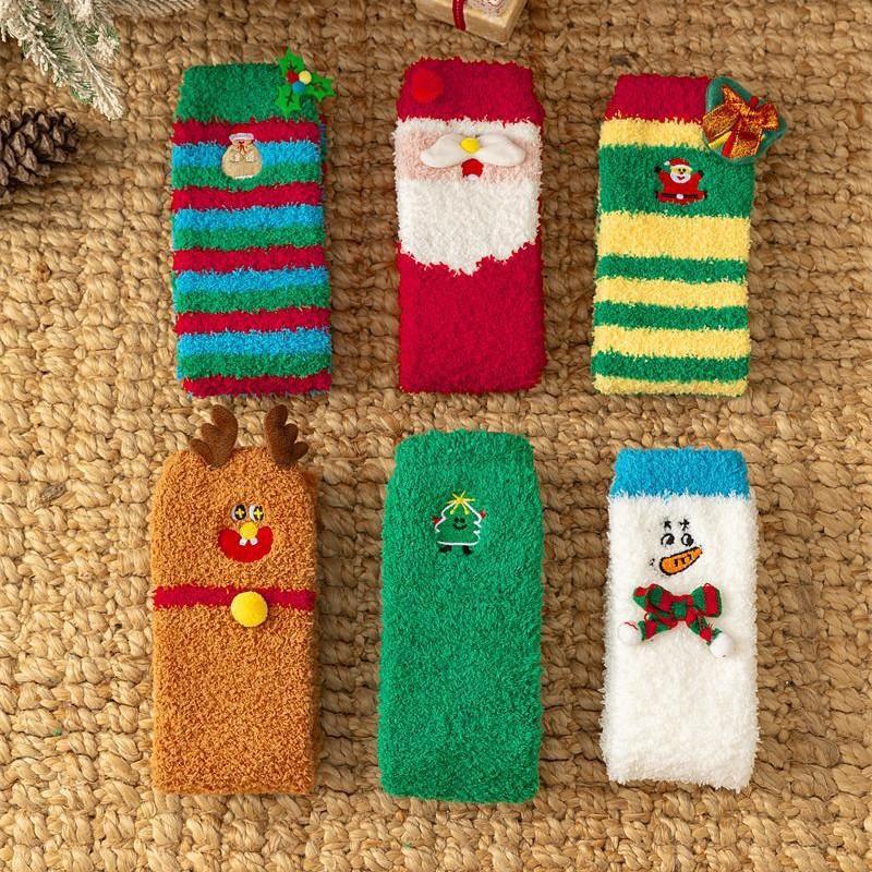 Christmas Stockings, Non-shedding Coral Fleece Half-fleece Stockings, Knee-high Stockings, Floor Stockings, Women's Thickened Warm Fleece Stockings