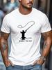 Men's Summer Fun Fishing Pattern T-Shirt Minimalist Solid Color Short Sleeve Top Fashion Versatile Skin Friendly Men's Clothing