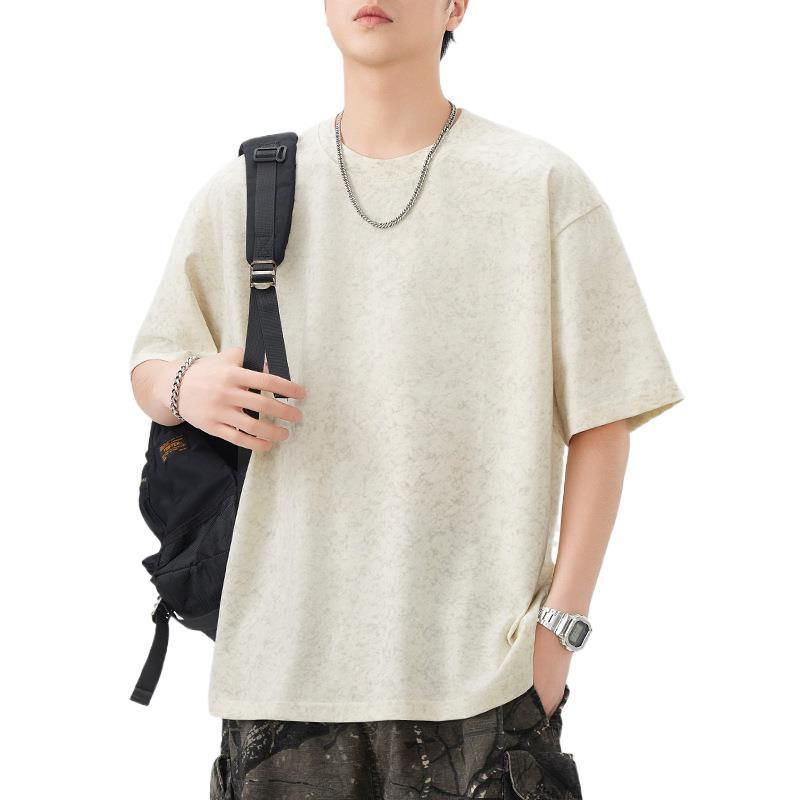 New Summer Short-sleeved T-shirt for Men's Cloud-dye Loose T-shirt Versatile Casual Five-point Sleeves