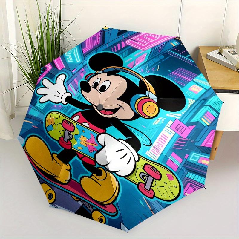 

Mickey Mouse, Skateboarder Automatic Opening and Closing Umbrella, Compact Travel Umbrella, Lightweight and Portable, Suitable for Beach Com