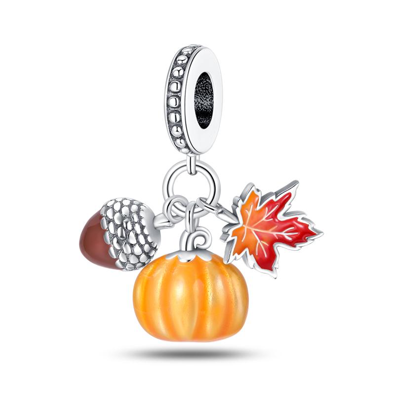 Original S925 Silver Plated Autumn Maple Leaf Pumpkin Camera Charm Beads Fit DIY Bracelet Fine Birthday Jewelry Gifts