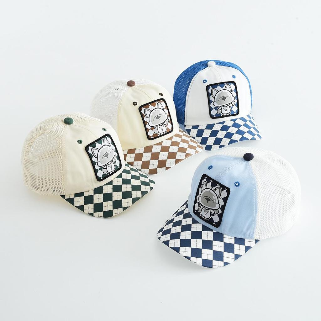 Kids' Cartoon Plaid Sun Hat: Windproof, Breathable Baseball Cap