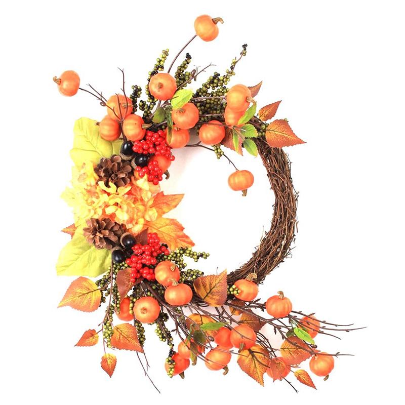 J1UL1N Fall Decor Fall Wreath For Front Door Pumpkins Berries Wreath Decorations For Autumn Thanksgiving Harvest Farmhouse Home