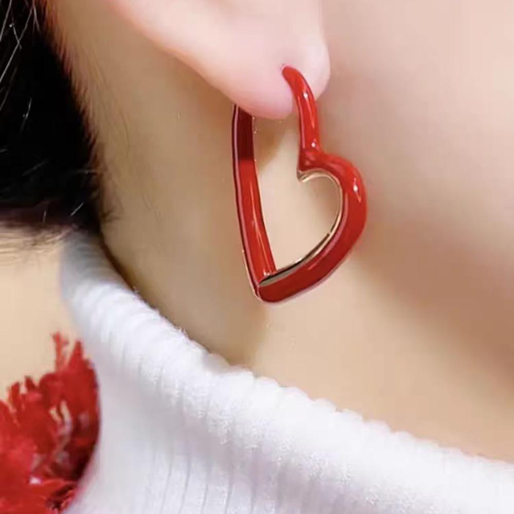 Niche Design Exquisite Red Heart Earrings - Versatile New Year & Christmas Studs for Women