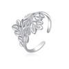 Mori-Style Leaf Design Adjustable Stainless Steel Ring for Women