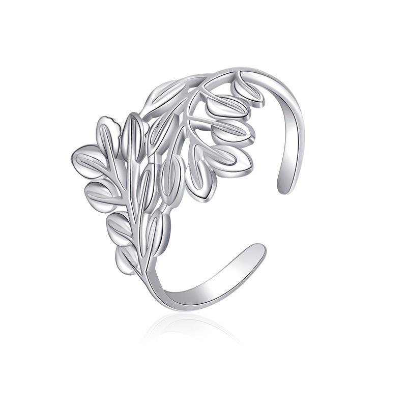 Mori-Style Leaf Design Adjustable Stainless Steel Ring for Women
