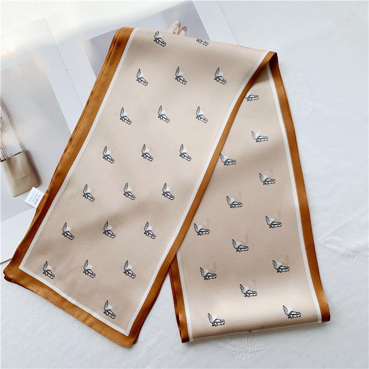 Hangzhou silk mulberry silk scarf cute pony head versatile double-sided silk scarf thin and narrow scarf streamer