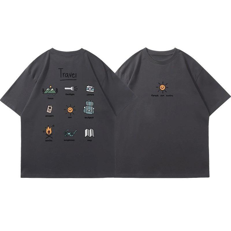 New Korean Camping Outdoor ShortSleeved Back Printed HalfSleeved Unisex And Unisex RoundNeck Casual Sports TShirts For Summer