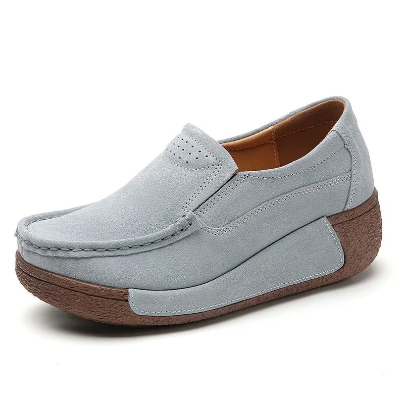 Women Genuine Leather Shoes Platform Flats Loafers Slip On Korean Plus Size 42 Female Vulcanized Shoes Casual Comfort Mom Shoes