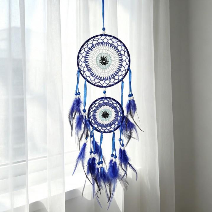 Evil Eye Feather Dream Catcher Pendant - Handmade Decorative Woven Craft