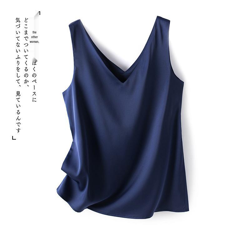 

Женский шелковый топ-майка без рукавов с V-образным вырезом для лета S