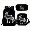 Prärie-Pferd-Muster Dreiteiliges Set, Schultasche, Federmäppchen, Umhängetasche, Lässiges 3D-Druck-Rucksack-Set.