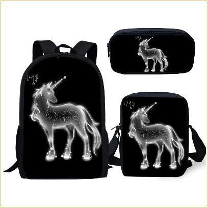 Prärie-Pferd-Muster Dreiteiliges Set, Schultasche, Federmäppchen, Umhängetasche, Lässiges 3D-Druck-Rucksack-Set.
