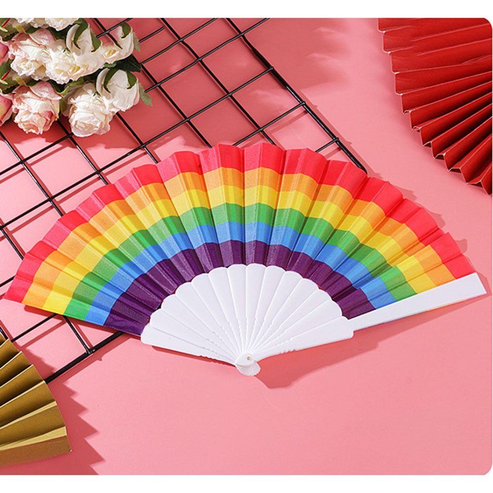 Plastic Crafted Gift Folding Hand Fan Rainbow Fans Hand Rainbow Hand Fan