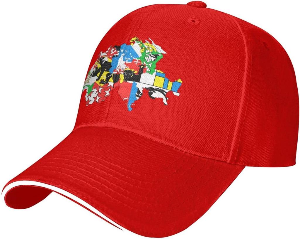 Mapa de Cantones de Suiza Banderas Gorra de Béisbol Poliéster Casual Protección Solar Gorra Ajustable Para Unisex