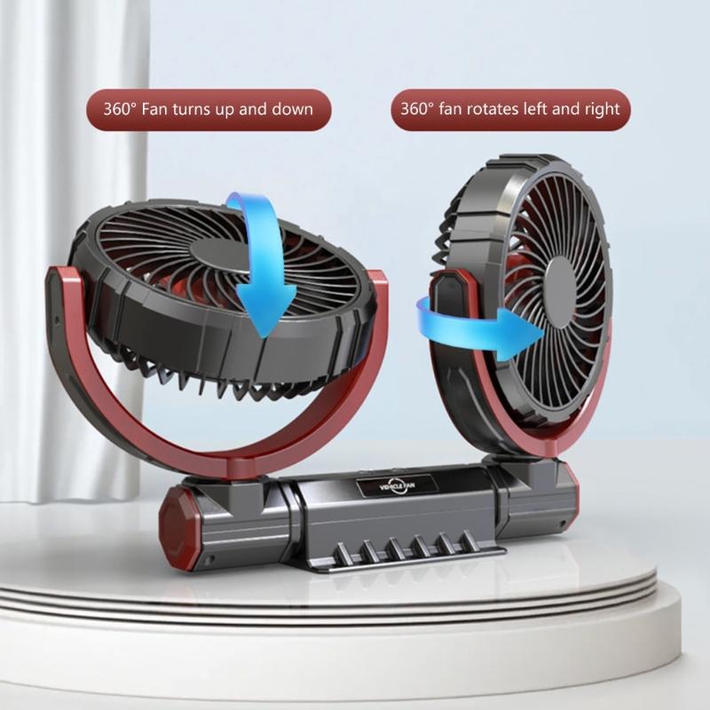 Car Fan Double Head USB Fan for Car, Vehicle Cooling Fan Brushless Motor 3 Speed, 360Rotation, for Car Dashboard