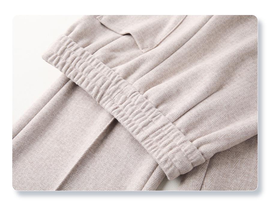 2024 New Beige Wool Blend Women's Wide-Leg Pants - Autumn/Winter Casual Straight-Leg Style