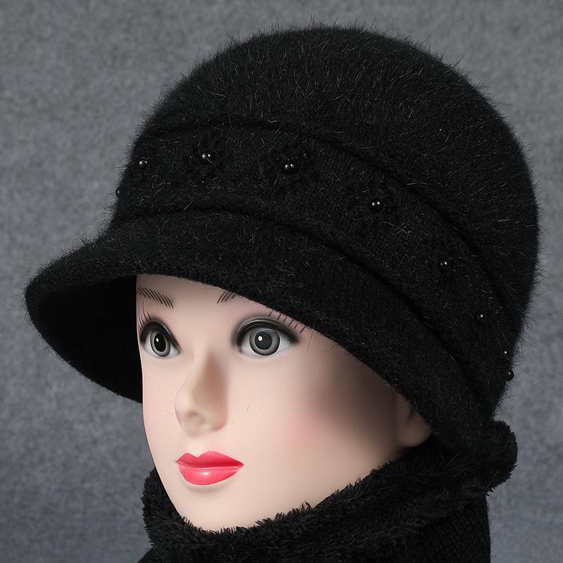 

Женская шляпа-клош осень-зима новая зимняя вязаная шапка из кроличьего меха комплект бабушкина шляпа One size elastic