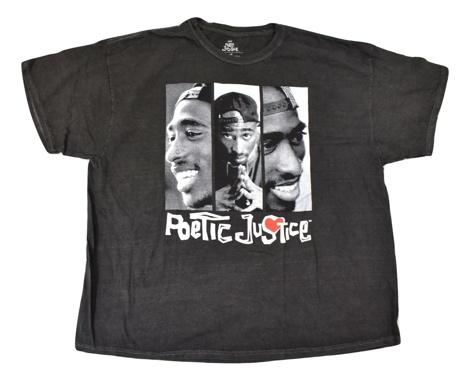 Poetic Justic Mens Faded Black Tupac Shakur Shirt New S, 3XL XL