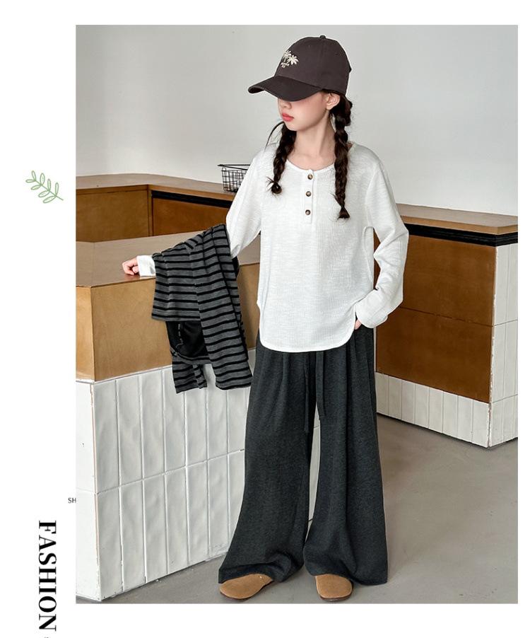 Mädchen 2025 Gestreiftes Cardigan-Set - Herbst/Frühling Koreanischer Stil 3-teiliges Outfit