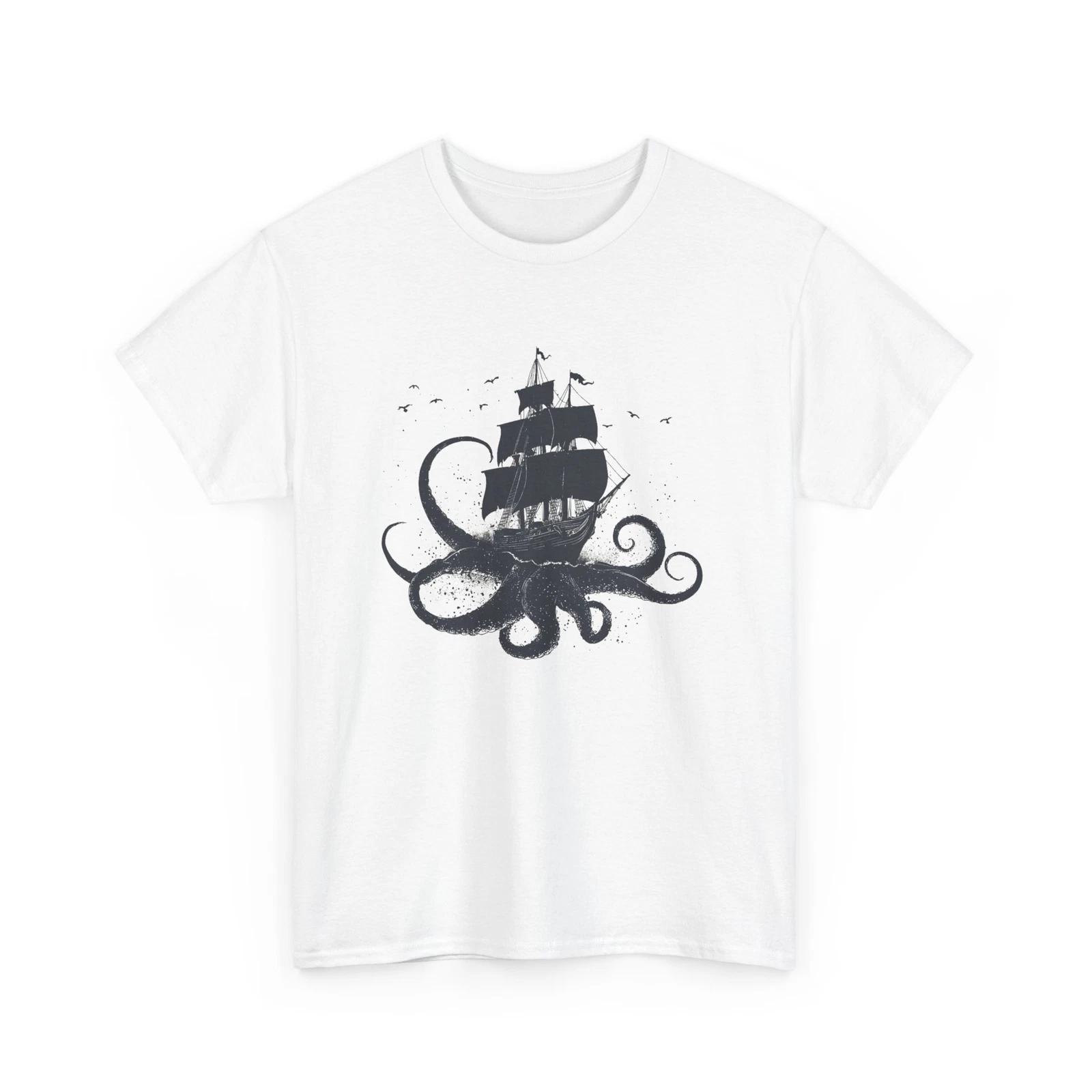 Pirate Ship Kraken Tentacles Cryptozoology T-Shirt | Cryptid Hunter Shirt 4XL