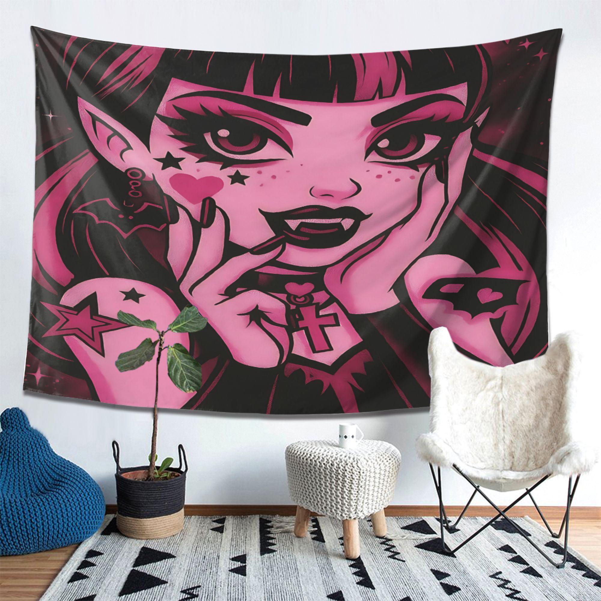 VIKAMA Сладкая Прохладная Темная Готическая Девушка Гобелен Стиль Манга Атмосфера Стиль Ins Декор Комнаты Домашний Декор 74x94cm(29x37in)