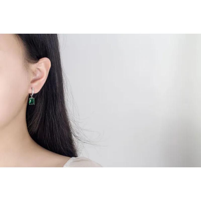 1SET European and American Romantic Emerald Rectangular Zircon Jewelry Set Women's Personality Colorful Rhinestone Necklace Earring Adjustable Ring