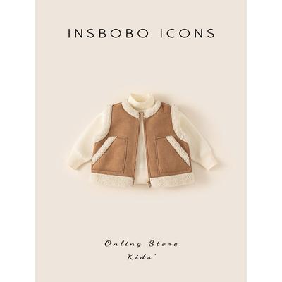 Insbobo Girls' Suit 2025 Winter New Style Boys' Thickened Vest Kidsren's Stylish Fleece-Lined Autumn and Winter Sweater