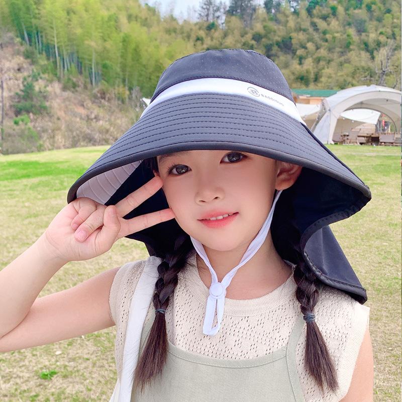

Children s hat big eaves breathable sunscreen hat boys and girls outdoor UV protection sun hat shawl neck bucket hat