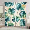 2pcs Tropical Green Leaf Curtains - Semi-Sheer Polyester, Watercolor-Inspired Hawaiian Style, Rod Pocket Drapes for Living Room