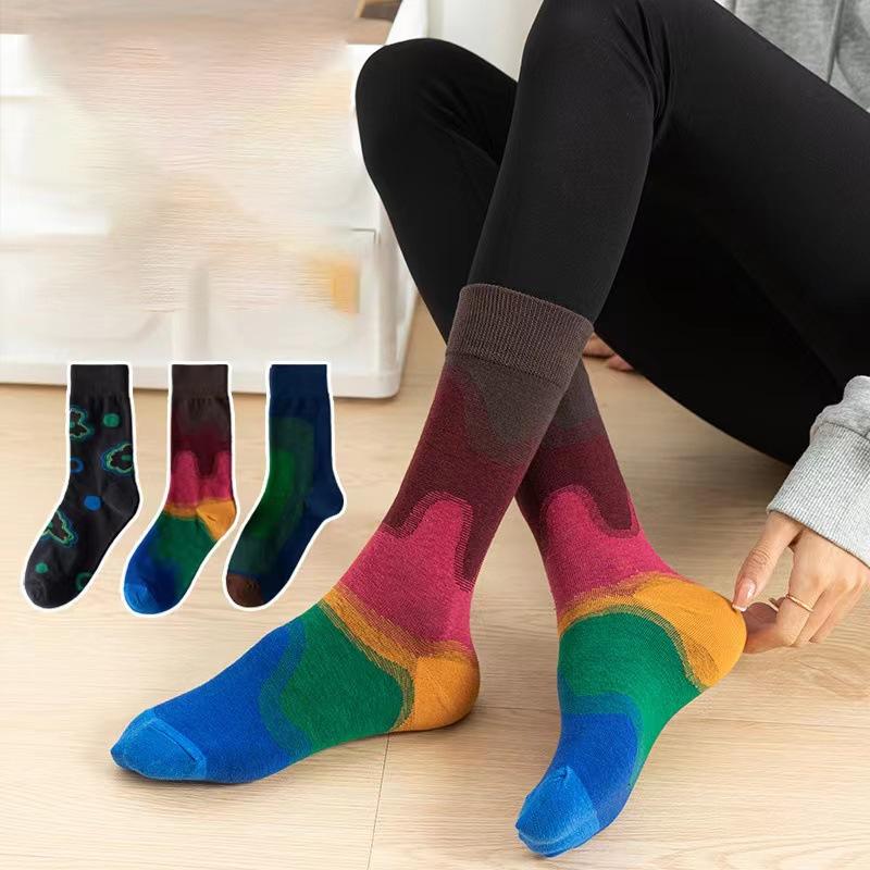Color Matching Blue And Green Gradual Change Women'S Socks Rainbow Socks Tube Socks Personality Niche Design Pure Cotton Socks