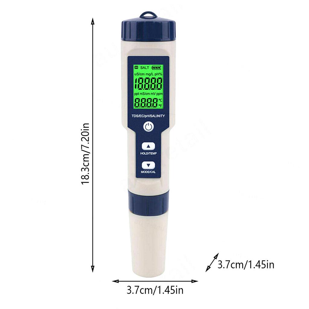 5 in 1 Water Tester Multi-functional Water Quality Tester LCD Digital pH Meter PH EC TDS Salinity Temp Test Tool for Hydroponics