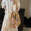 Women Flower Knitted Shoulder Bag Fashion Tote Handbag Lightweight Crochet Tote Bag Casual Top Handle Bag Outdoor Travel Bags