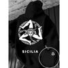 Men's Autumn/Winter Hoodie with Sicilian Trinity Flag Print, Retro Greek Border Pattern, Outdoor Warm Streetwear Style