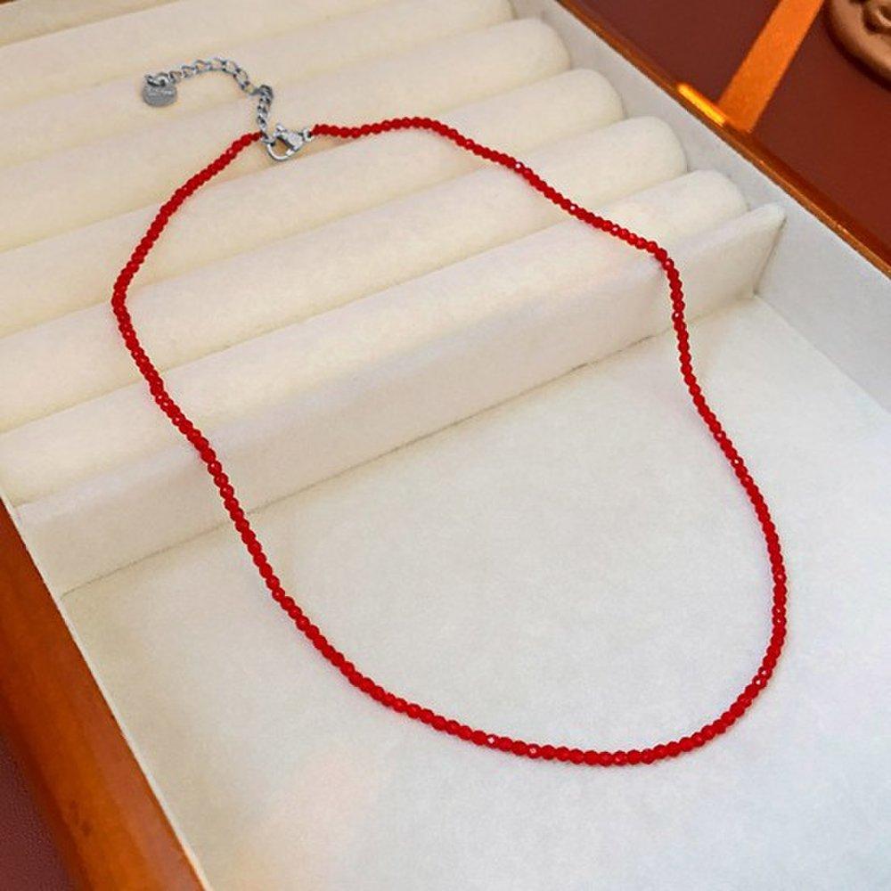 GEN Silver 925 Crystal Bead Red Necklace Gemstone Necklace