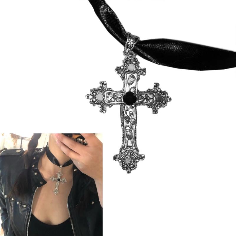 European and American Hip-hop Cross-shape Ribbon Necklace Punk Clavicle Chain Street Shooting Nightclub Neck Chain