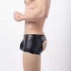 1Pc Trunks Shorts Panties Underwear G-string Men Boxer Black Briefs Open Hip Faux Leather Sexy Open Butt Breathable