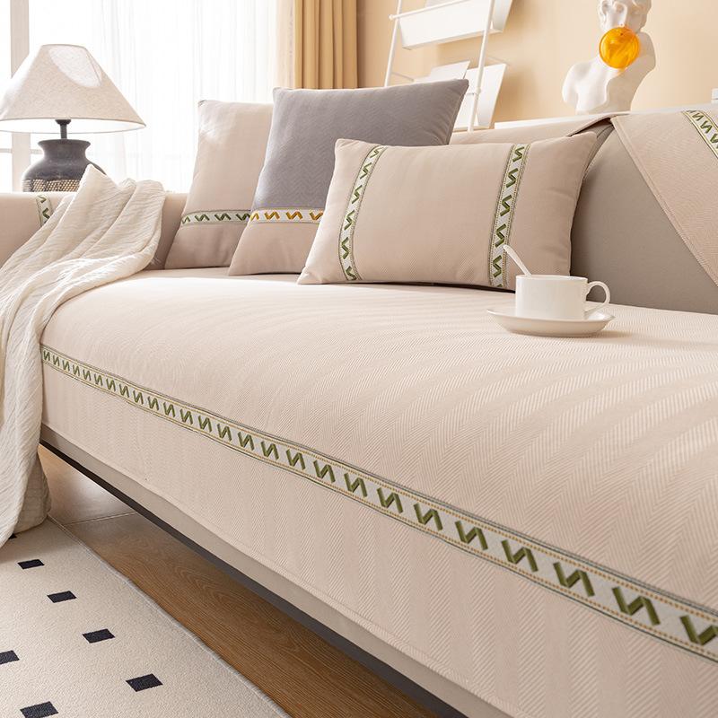 Sofa Cushion Four Seasons Universal Non-Slip Simple Cream Style Fabric Seat Cushion Cover Cover