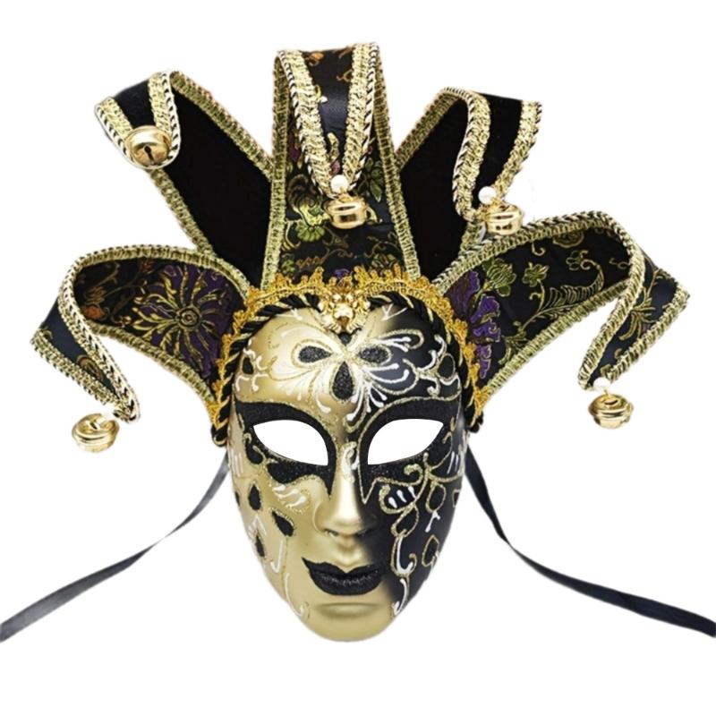 Masked Ball Mask With Bells Vintage Jester Mask Comedy Mask for Men Women Masked Ball Proms Halloween Cosplay Parties