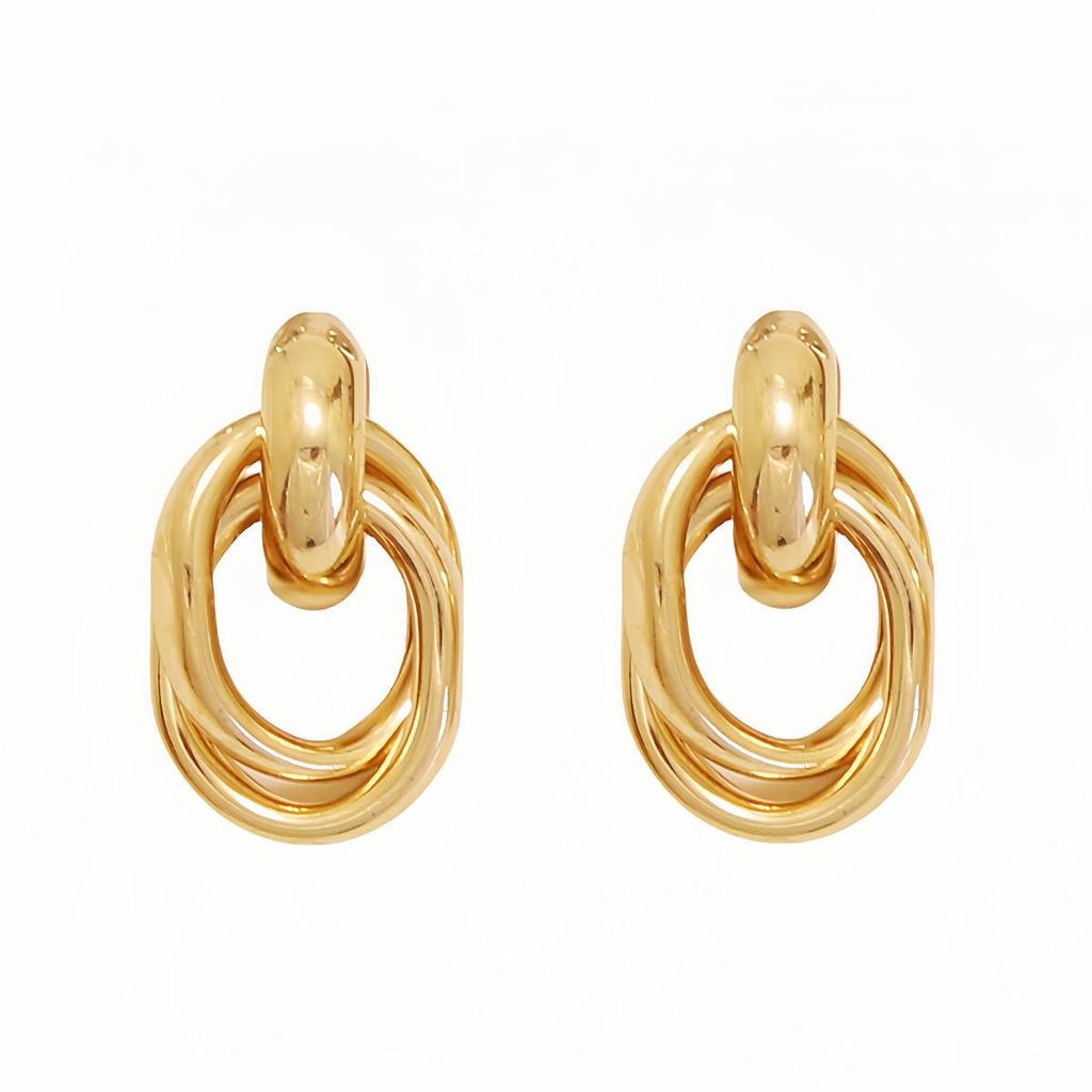 Gold-Tone Geometric Twist Earrings: Fashionable and Versatile Multi-Layer Braided Earrings for Women.