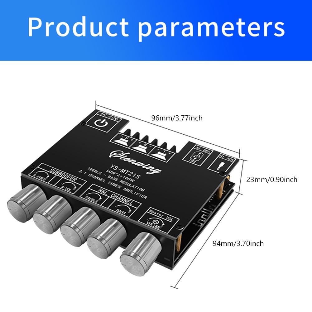 ZK-MT21 Subwoofer Digital Power Amplifier Board AUX 12V 24V 2.1 Channel Stereo Amp Module 50WX2+100W Bluetooth 5.0 Bass Amp
