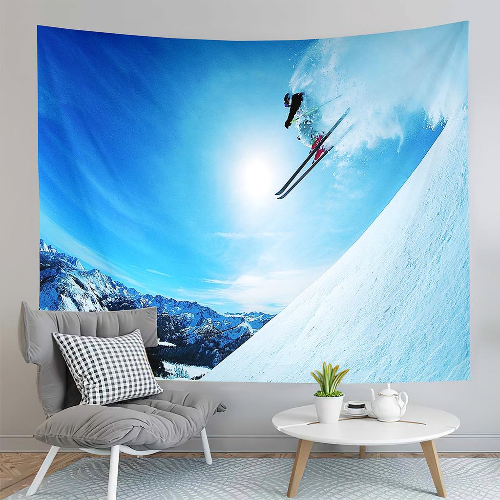 Winter Snow Mountain Tapestry Extreme Skiing Tapestry Natural Scenery Tapestry Home Living Room Bedroom Dorm Decor Tapestries