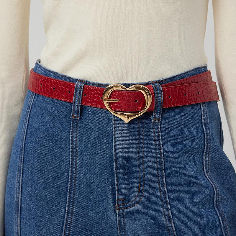 Button Popular Love Belt Womens Simple Retro Decorative Belt Belt Jeans