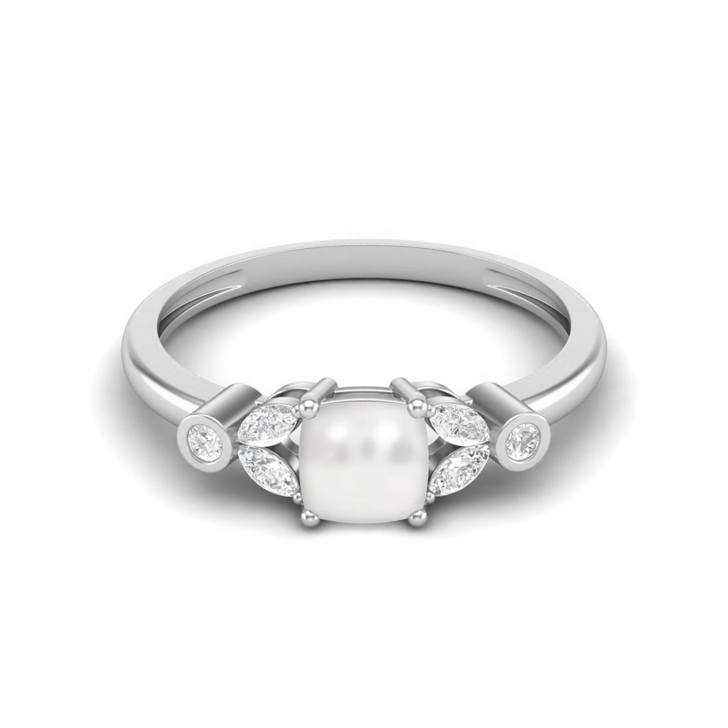 

1.19 Cts Cushion Shape Pearl Solitaire 925 Sterling Silver Wedding Women Ring 8 білий