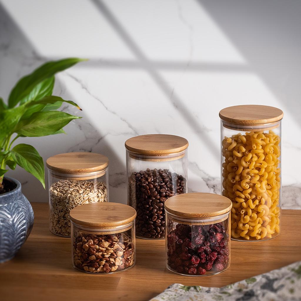 KADAX 5x Vorratsbehälter Glasbehälter Nudeln mit Deckel Set