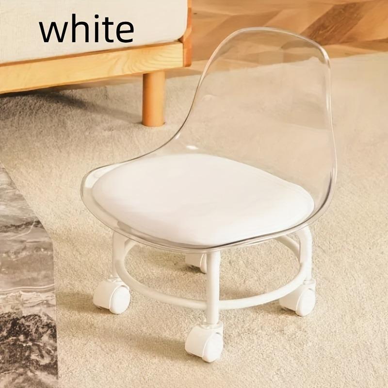 Modern 360° Rotating Crystal Stool with Wheels – Transparent Plastic Seat & Cushion, Casters for Easy Mobility, Perfect for Office and Home Use