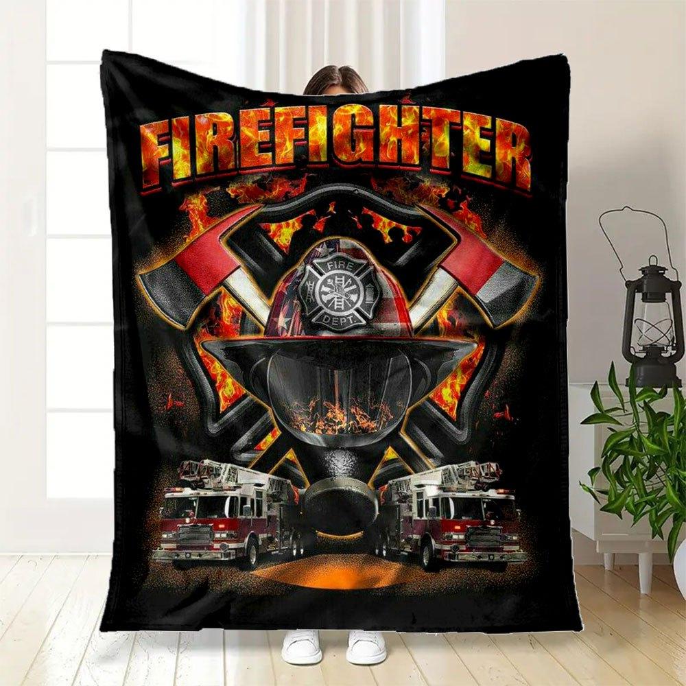 Firefighter Helmet T-Shirt - Fire Department GearBlanket Flannel Throw Blanket for Sofa, Bed, Travel, Camping, Office, Couch, Chair, And Bed