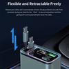65W Car Phone Charger with Double Type C & USB Port Retractable Cables & LED Electric Display Aluminum PC ABS for Vehicle
