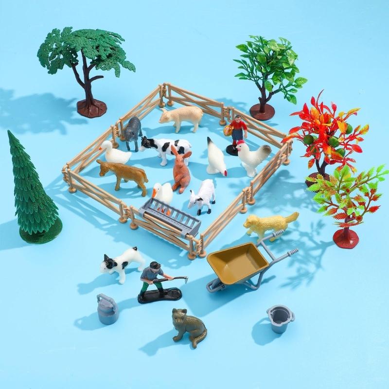 Realistic Farm Animal Figures Toy,42Pcs Farm Animal Figurines Playset Fences Frams Animal Cake Toppers Learning Toy Set