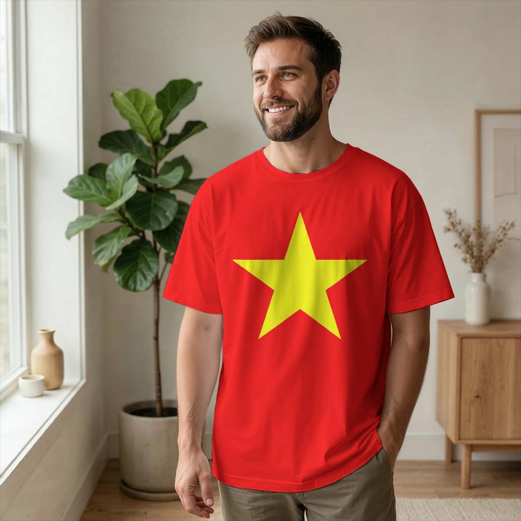 Vietnam Vlajka Žlutá Hvězda Asie Tričko Pánské Suvenýr Vtipné Bavlněné Tričko Kulatý Výstřih Krátký Rukáv Tričko